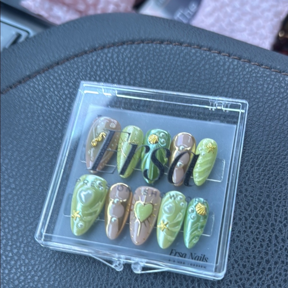 Green and Brown Press-On Nails